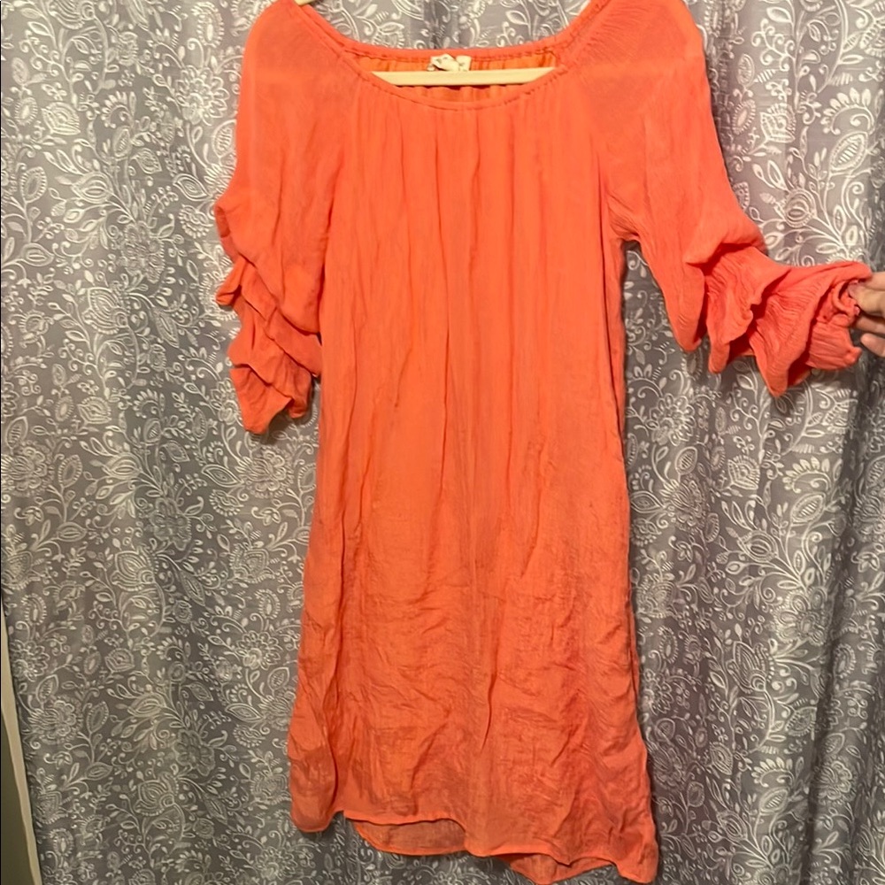 Orange Ruffled Off-the-Shoulder Sundress